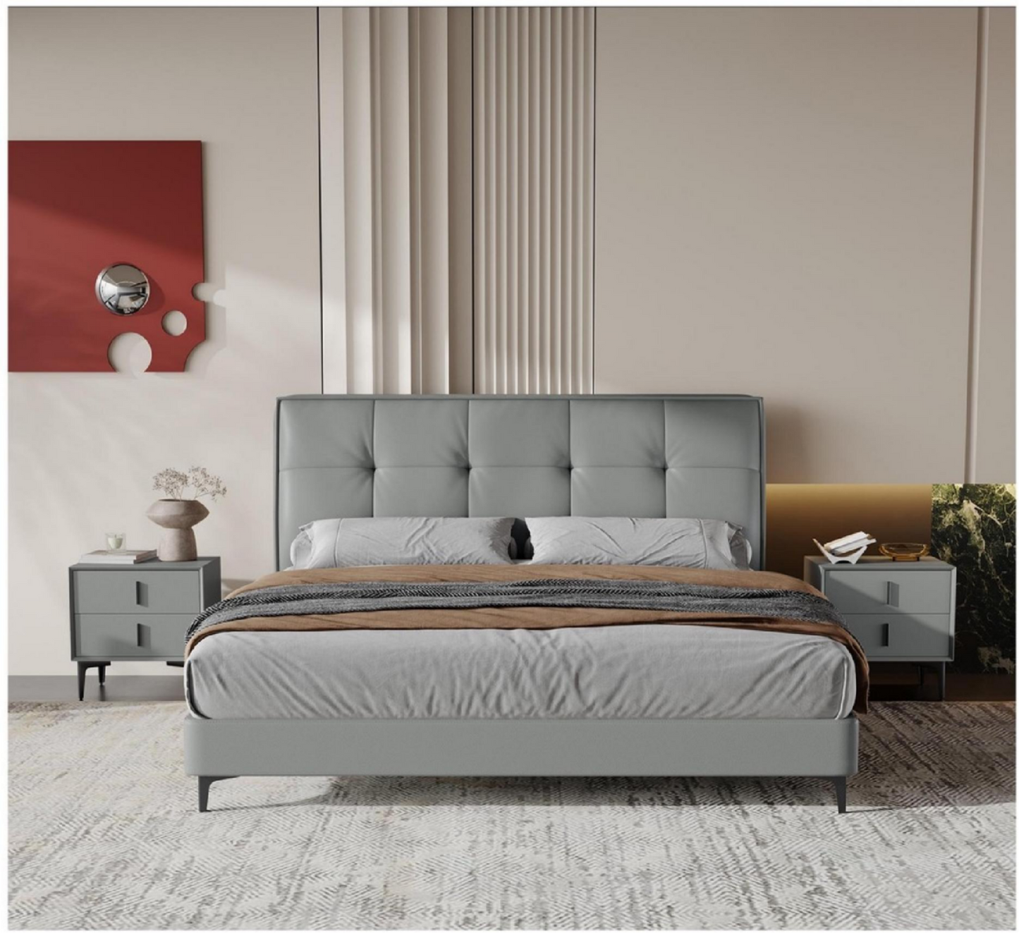 欣家居 實木 高回彈海綿 頭層真牛皮 1.8米床 LPBX302