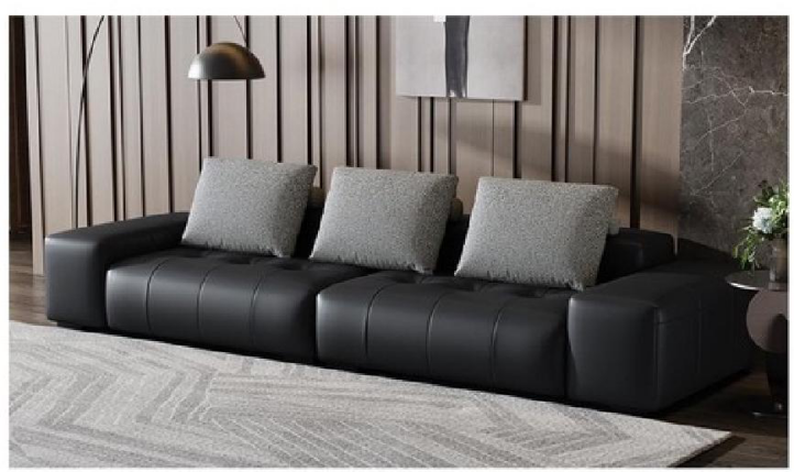 欣家居 實木 高密度海綿 真皮 棉麻 合金 四人位沙發 LPS0575FD