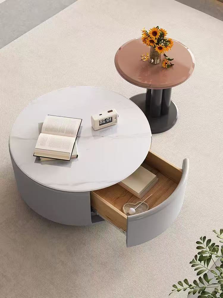 欣家居 爵士白微晶石 淺灰色E1級中纖板 橙色E1級中纖板 松木抽鬥 茶幾 LPZE456