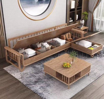 欣家居 北歐風北美白蠟木 冬夏兩用款式原木 小戶型客廳 可儲物可收納沙發YLS11