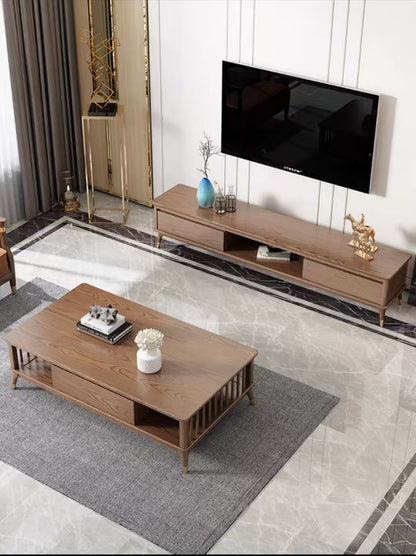 欣家居 北歐風極簡小戶型 客廳茶几/電視櫃  岩板/實木面 櫃子YLC02