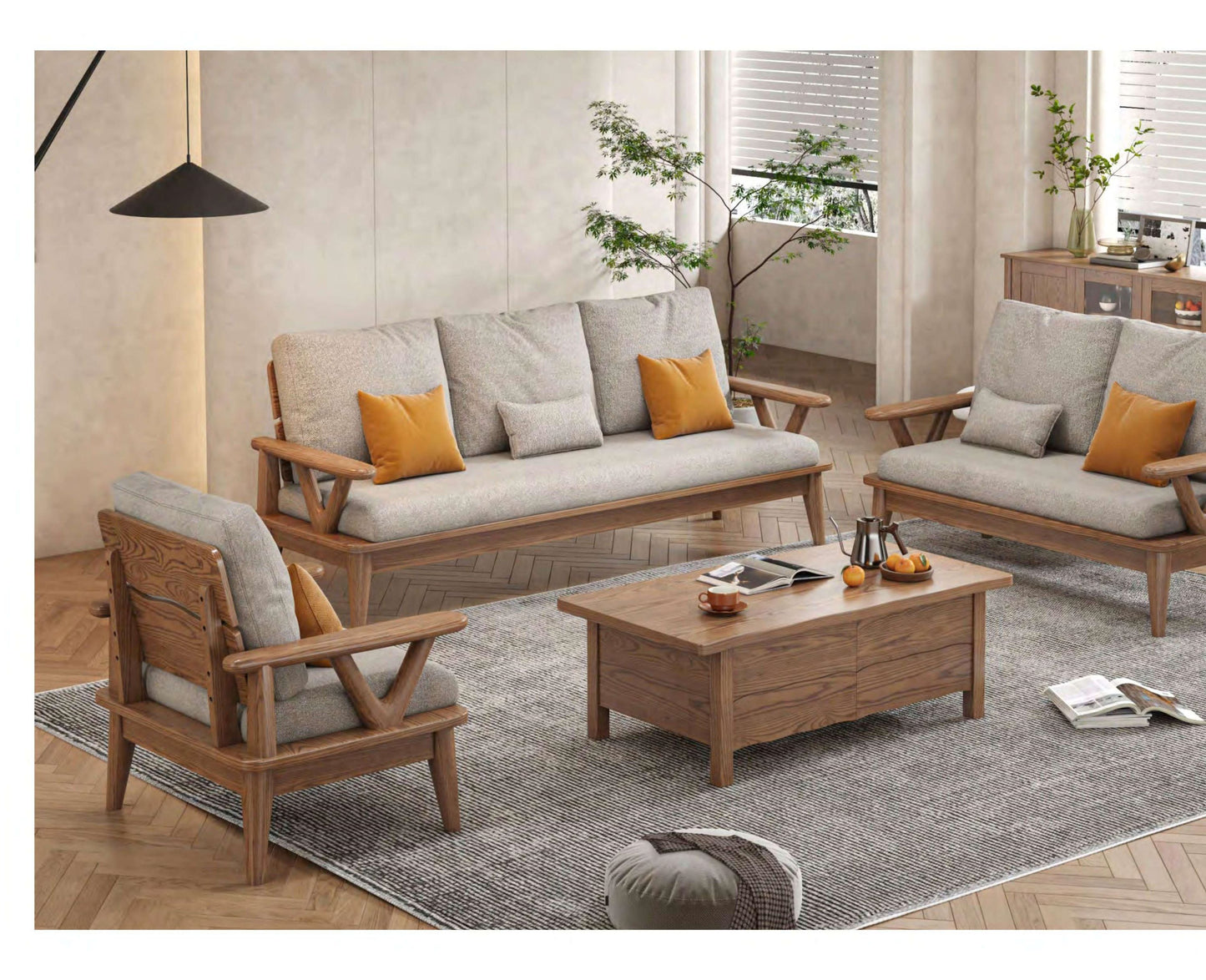 欣家居 北歐風白蠟木 棉麻佈/科技佈  小戶型客廳 實木沙發YLS19