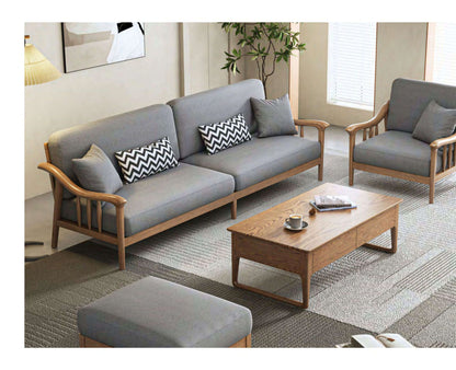 欣家居 北歐風白蠟木 棉麻佈/科技佈  小戶型客廳 實木沙發YLS28