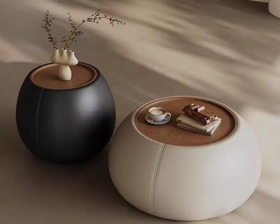 欣家居熱銷 儲物茶几 設計師皮革收納圓桌 奶油風現代小戶型客廳QY