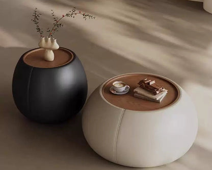 欣家居熱銷 儲物茶几 設計師皮革收納圓桌 奶油風現代小戶型客廳QY