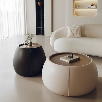 欣家居熱銷 儲物茶几 設計師皮革收納圓桌 奶油風現代小戶型客廳QY