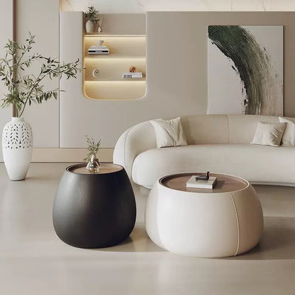 欣家居熱銷 儲物茶几 設計師皮革收納圓桌 奶油風現代小戶型客廳QY