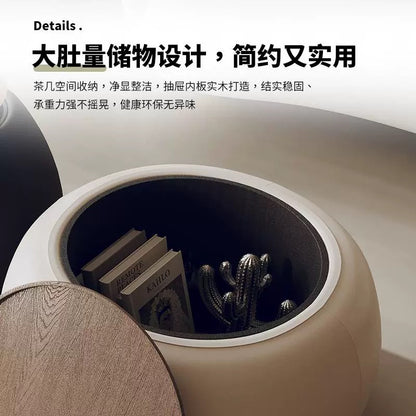 欣家居熱銷 儲物茶几 設計師皮革收納圓桌 奶油風現代小戶型客廳QY