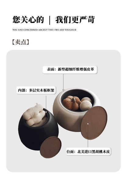 欣家居熱銷 儲物茶几 設計師皮革收納圓桌 奶油風現代小戶型客廳QY