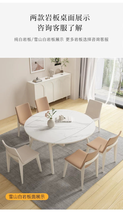 欣家居熱銷 奶油風 實木岩板可伸縮餐桌 小戶型客廳桌椅組合QY