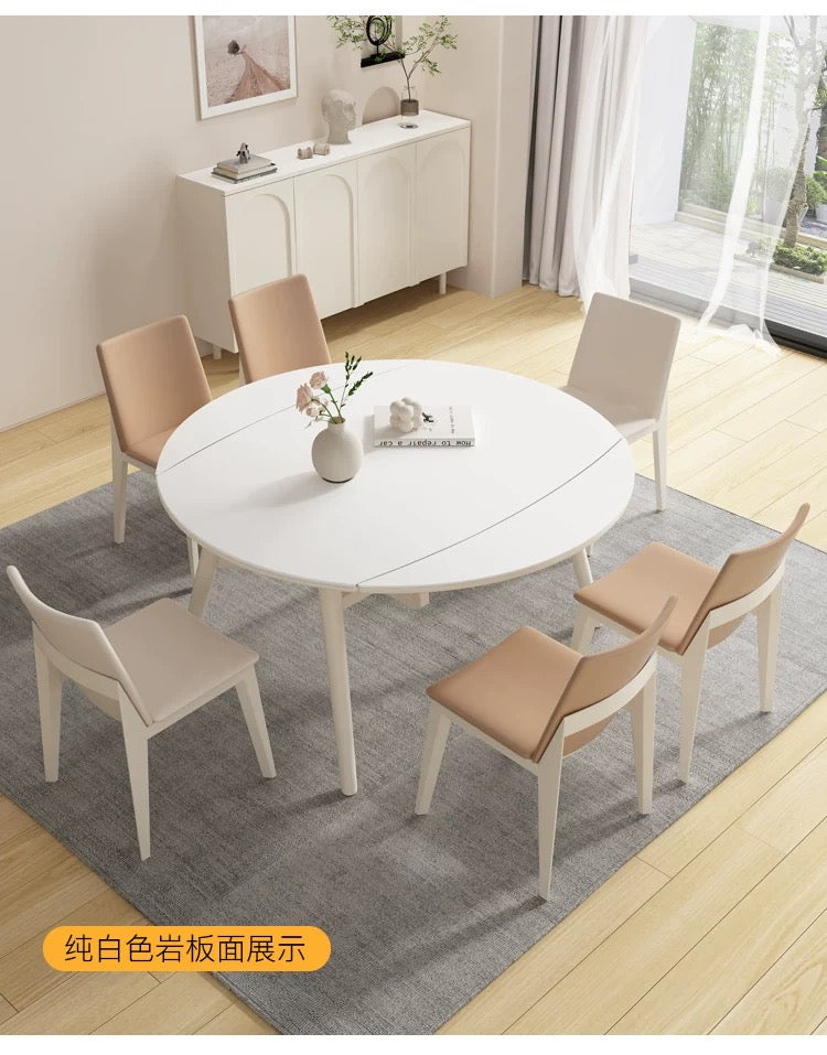 欣家居熱銷 奶油風 實木岩板可伸縮餐桌 小戶型客廳桌椅組合QY