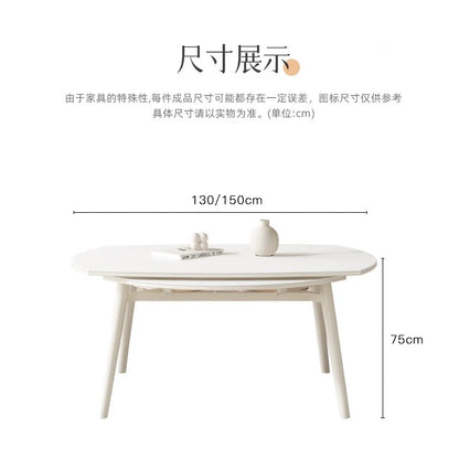 欣家居熱銷 奶油風 實木岩板可伸縮餐桌 小戶型客廳桌椅組合QY