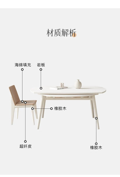 欣家居熱銷 奶油風 實木岩板可伸縮餐桌 小戶型客廳桌椅組合QY