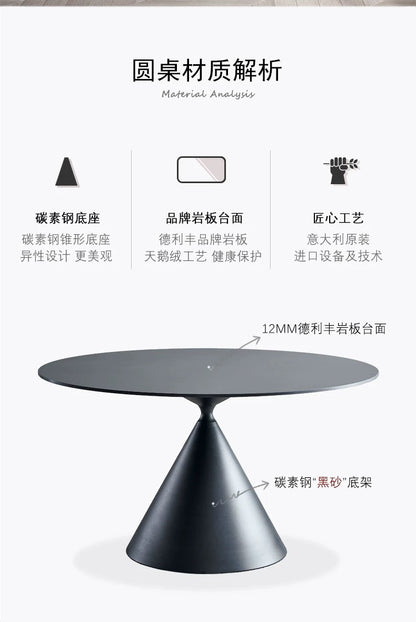 欣家居 現代簡約 純色德利豐岩板餐桌 內嵌式轉盤 小戶型餐桌QY