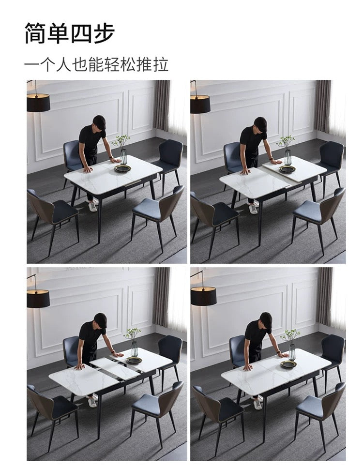 欣家居 岩板餐桌 小戶型可伸縮餐桌 現代極簡風QY