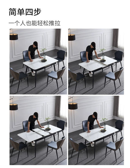 欣家居 岩板餐桌 小戶型可伸縮餐桌 現代極簡風QY