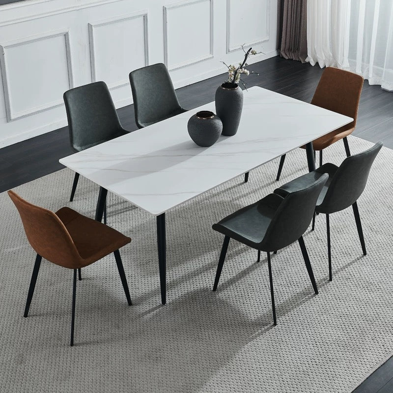 欣家居 義式輕奢 現代高級感岩板餐桌 八字腳餐桌 小戶型客廳餐桌