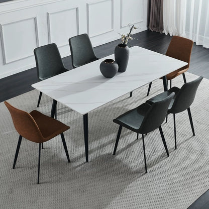 欣家居 義式輕奢 現代高級感岩板餐桌 八字腳餐桌 小戶型客廳餐桌