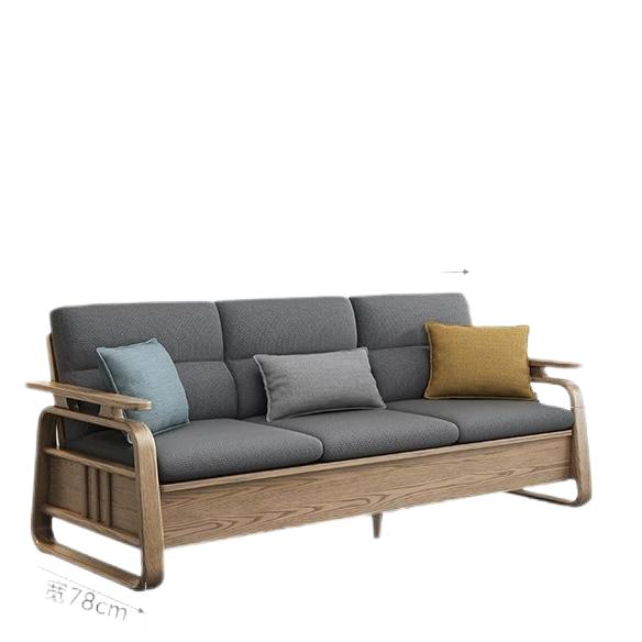 欣家居 北歐風北美白蠟木 小戶型客廳 棉麻佈/科技佈 可儲物收納實木沙發YLS22
