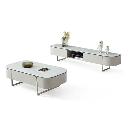 欣家居 2025新款義式現代風 客廳家用小戶型奶油風 微晶石茶几電視櫃LPZE461GT168