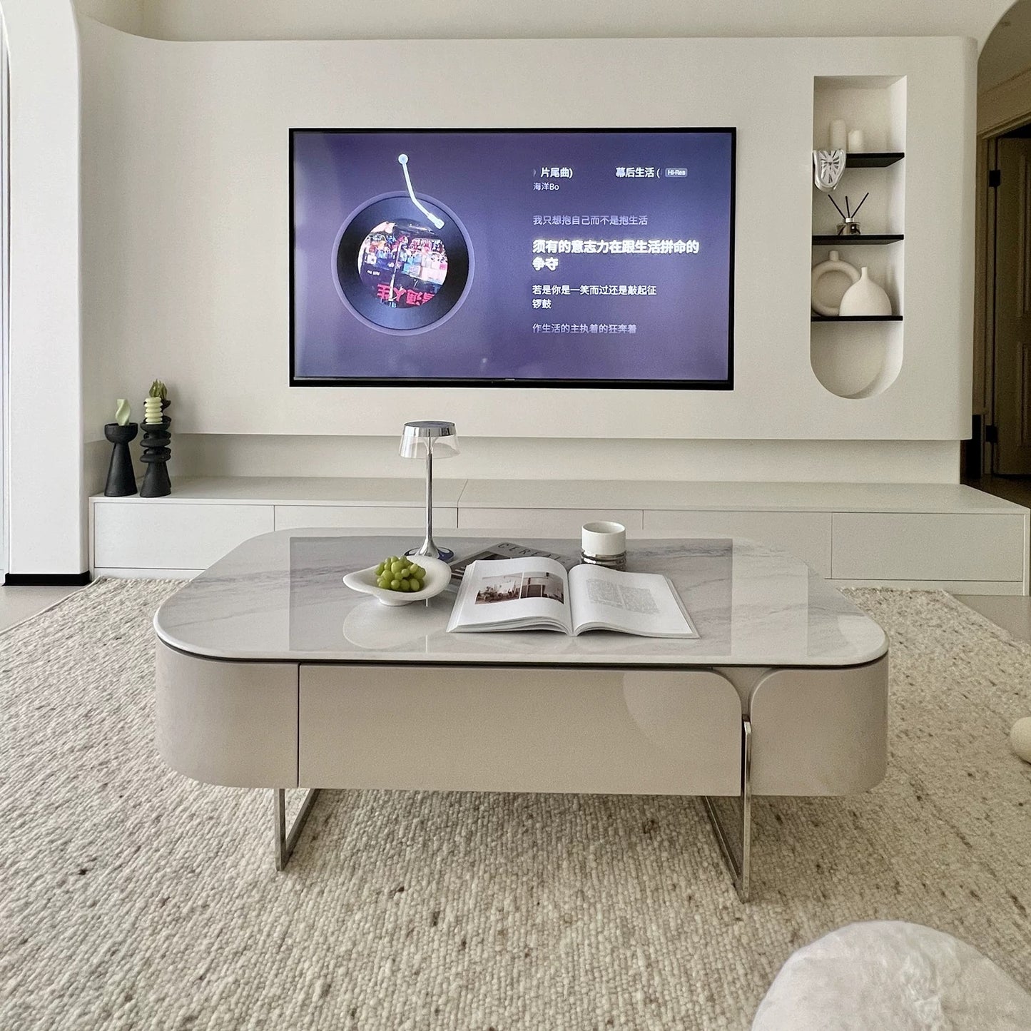 欣家居 2025新款義式現代風 客廳家用小戶型奶油風 微晶石茶几電視櫃LPZE461GT168