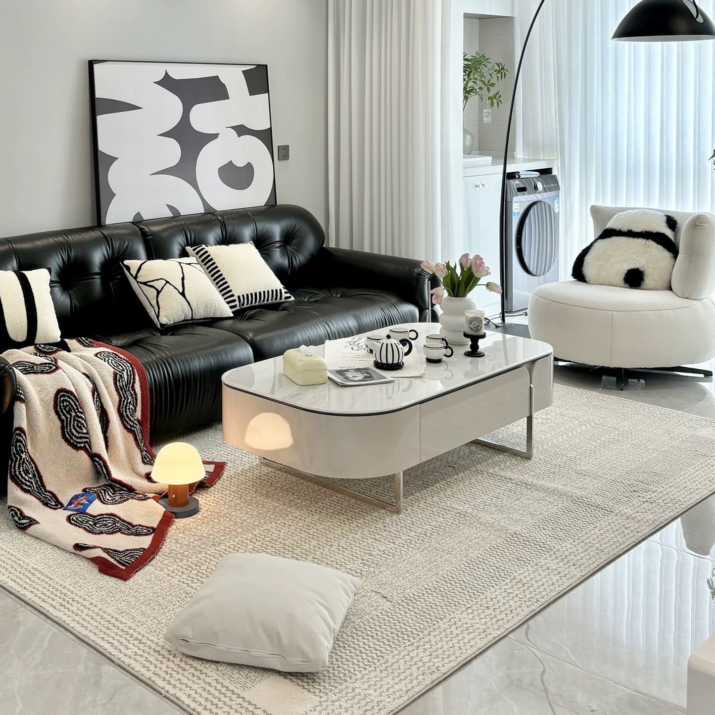 欣家居 2025新款義式現代風 客廳家用小戶型奶油風 微晶石茶几電視櫃LPZE461GT168