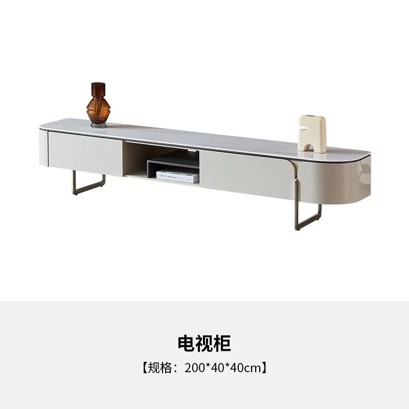 欣家居 2025新款義式現代風 客廳家用小戶型奶油風 微晶石茶几電視櫃LPZE461GT168