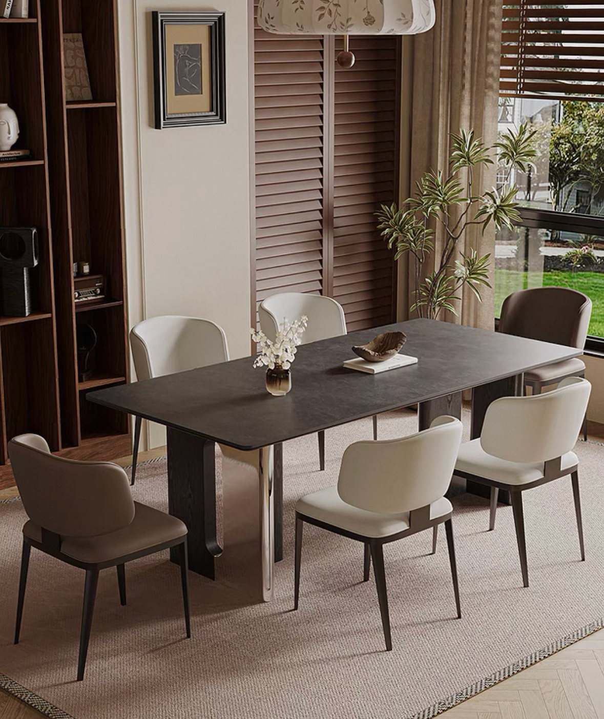 欣家居 義式現代簡約  意式輕奢岩板小戶型岩板餐桌