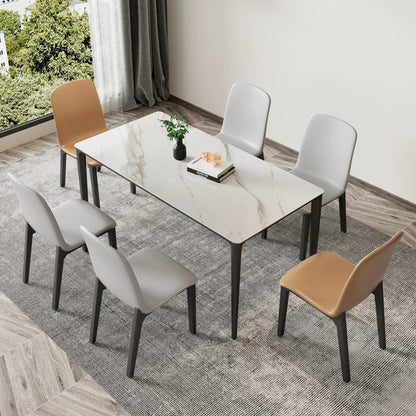 欣家居 義式輕奢 現代高級感岩板餐桌 齊邊款長方形 小戶型客廳餐桌