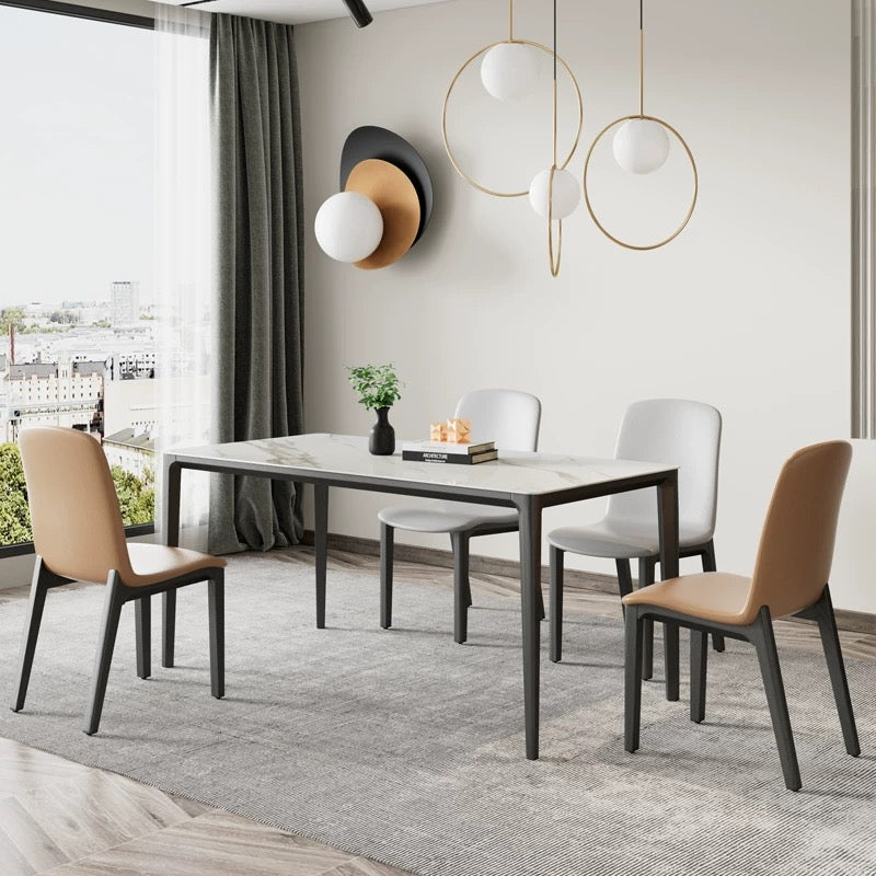 欣家居 義式輕奢 現代高級感岩板餐桌 齊邊款長方形 小戶型客廳餐桌