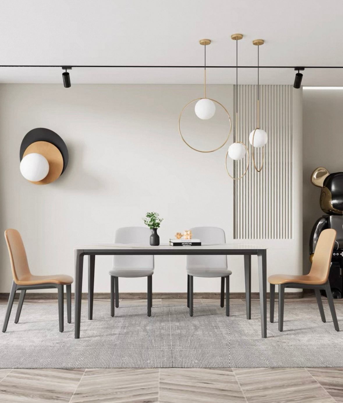 欣家居 義式輕奢 現代高級感岩板餐桌 齊邊款長方形 小戶型客廳餐桌