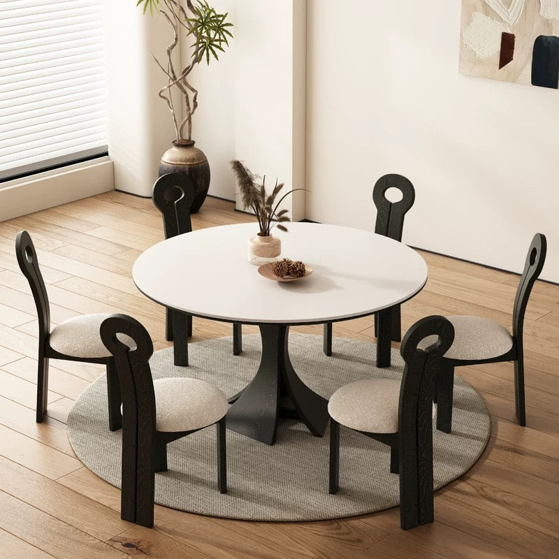 欣家居 現代復古 實木高端餐桌 岩板圓形餐桌