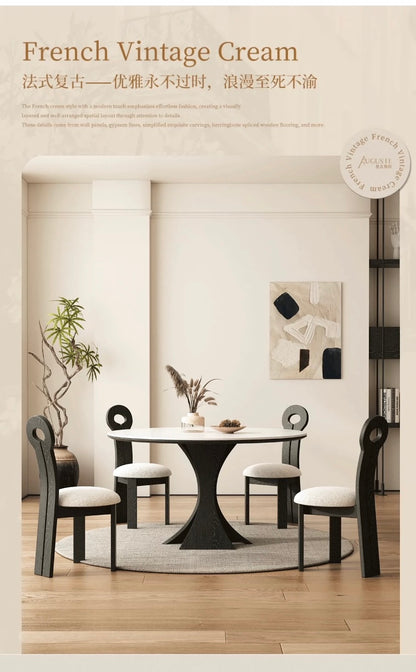 欣家居 現代復古 實木高端餐桌 岩板圓形餐桌