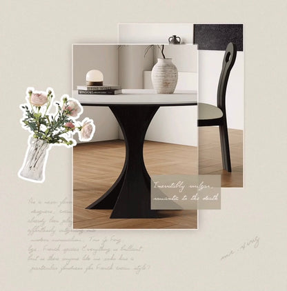 欣家居 現代復古 實木高端餐桌 岩板圓形餐桌