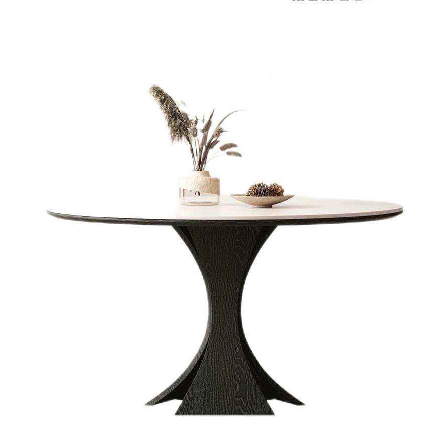 欣家居 現代復古 實木高端餐桌 岩板圓形餐桌