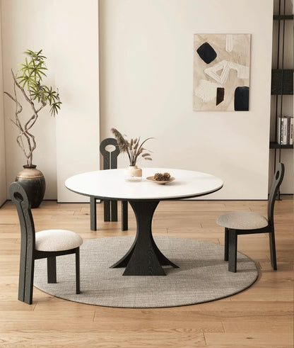 欣家居 現代復古 實木高端餐桌 岩板圓形餐桌