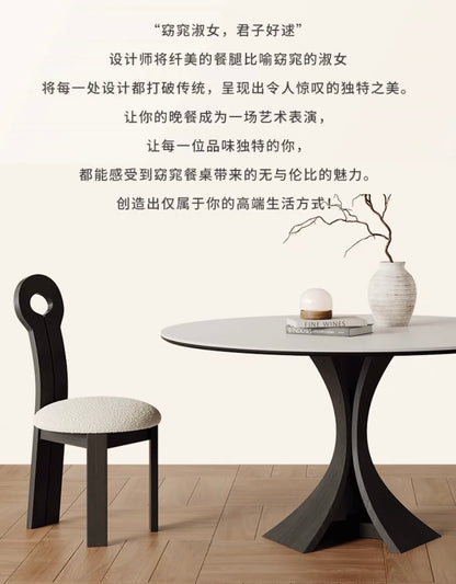 欣家居 現代復古 實木高端餐桌 岩板圓形餐桌