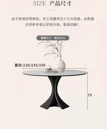 欣家居 現代復古 實木高端餐桌 岩板圓形餐桌