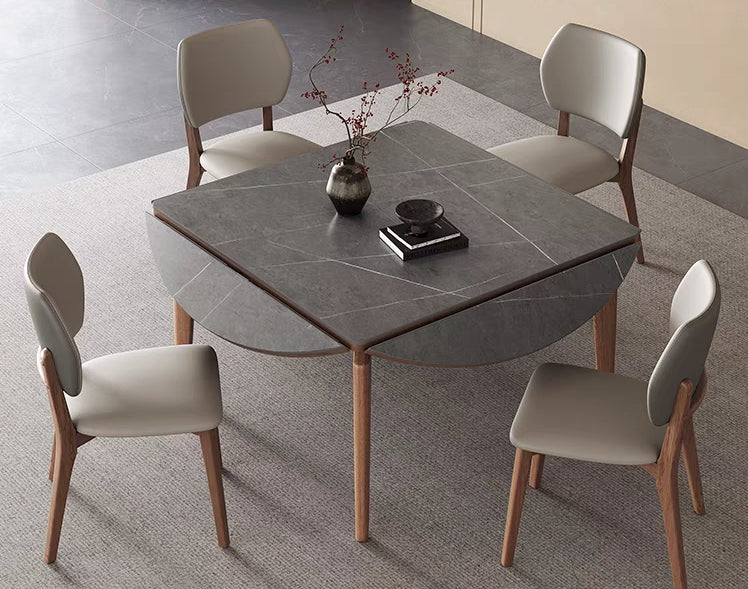 欣家居 北欧风 简约时尚 小户型餐桌 方圓兩用伸縮岩板餐桌