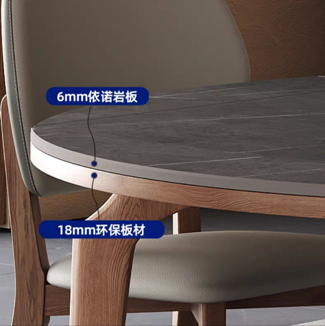 欣家居 北欧风 简约时尚 小户型餐桌 方圓兩用伸縮岩板餐桌