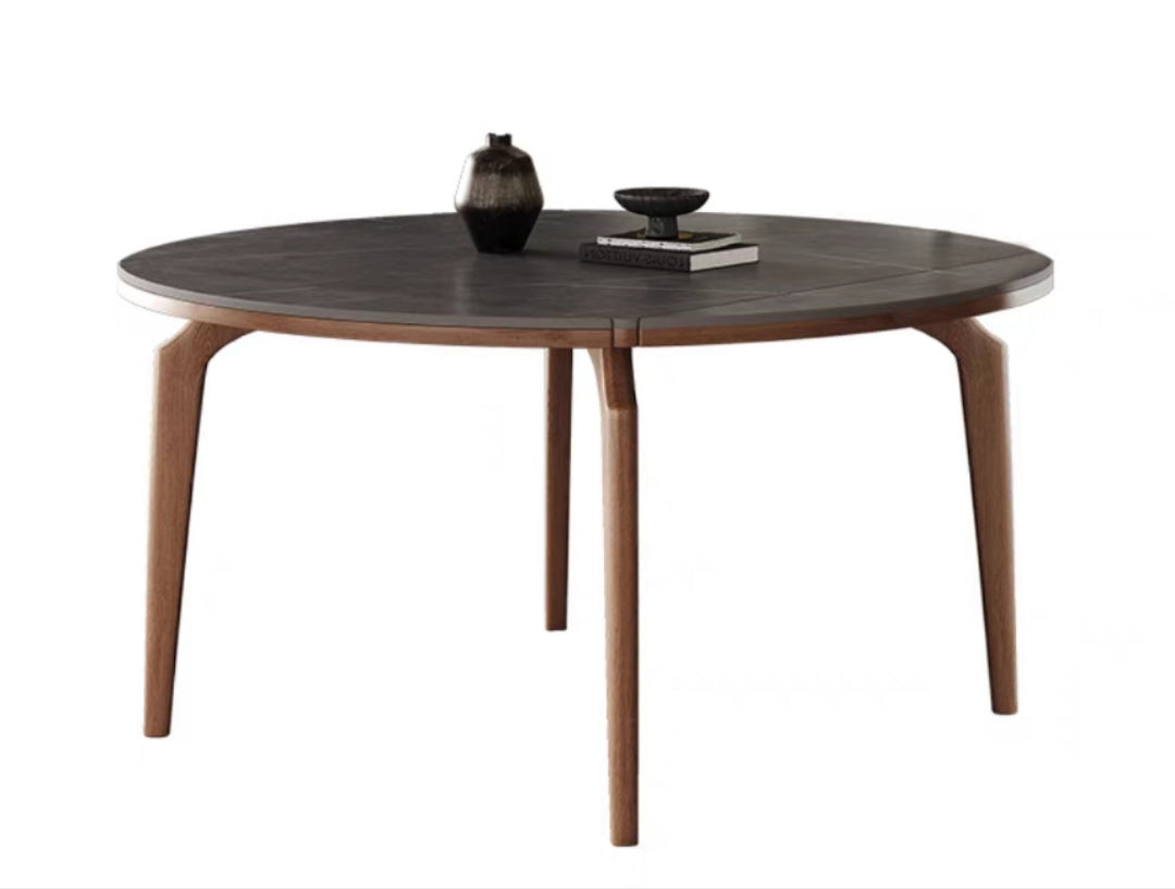 欣家居 北欧风 简约时尚 小户型餐桌 方圓兩用伸縮岩板餐桌