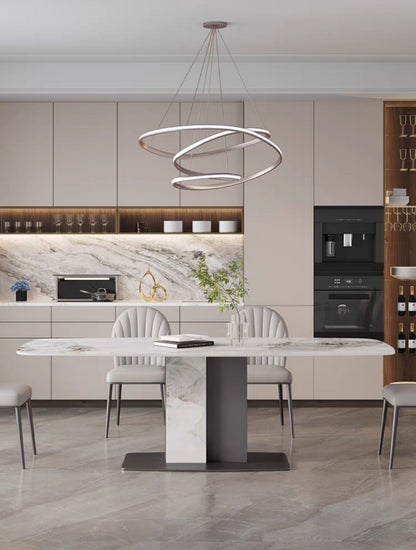 欣家居 義式簡約 亮光岩板餐桌 高端現代簡約小戶型餐桌