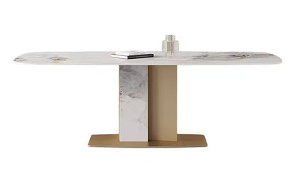 欣家居 義式簡約 高級設計感 亮光岩板餐桌 長方形餐桌