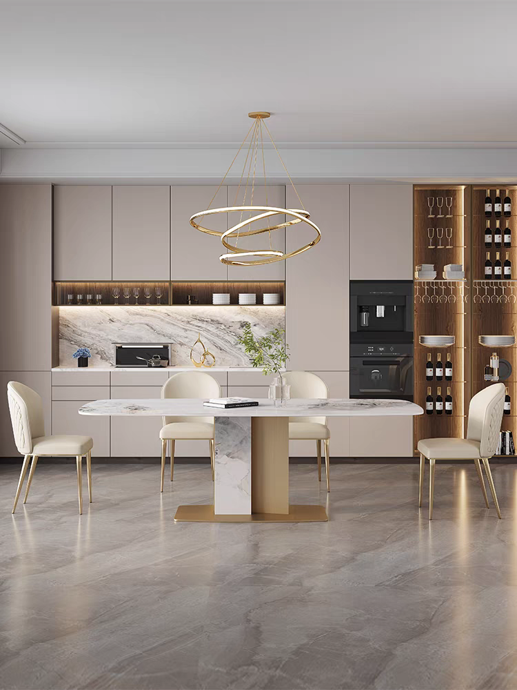 欣家居 義式簡約 高級設計感 亮光岩板餐桌 長方形餐桌