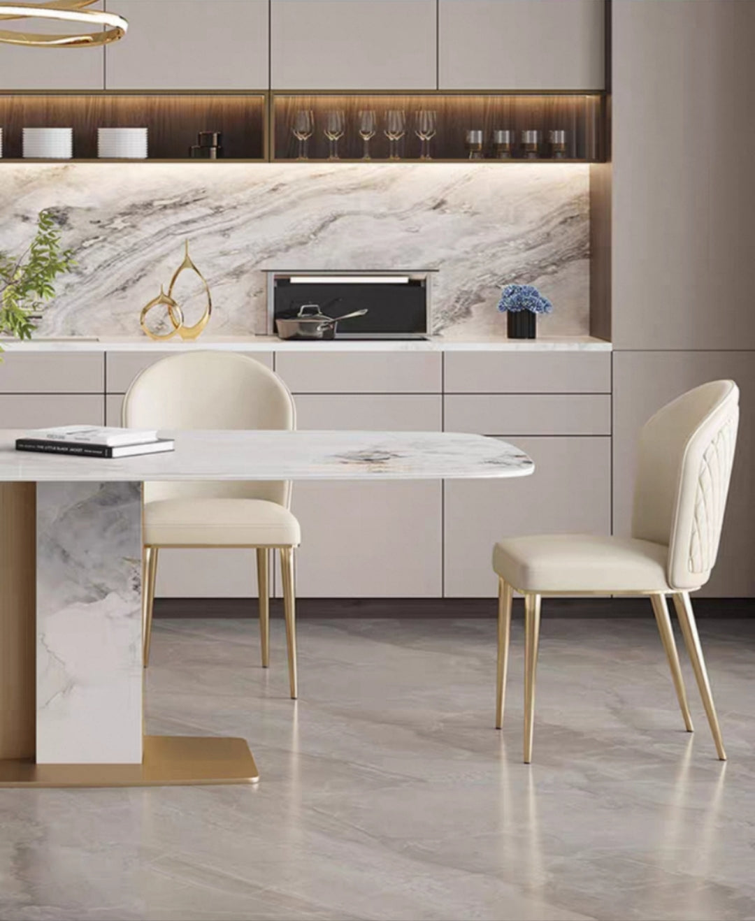 欣家居 義式簡約 高級設計感 亮光岩板餐桌 長方形餐桌