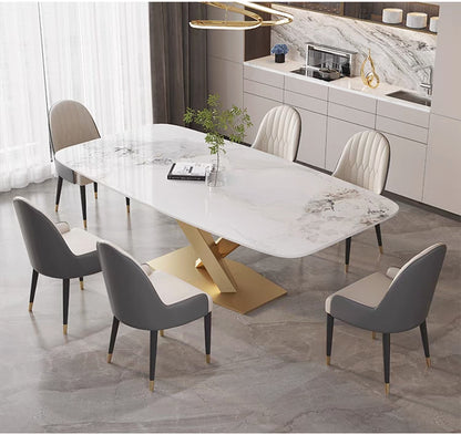 欣家居 輕奢亮光岩板餐桌現代簡約家用小戶型不鏽鋼北歐長方形飯桌