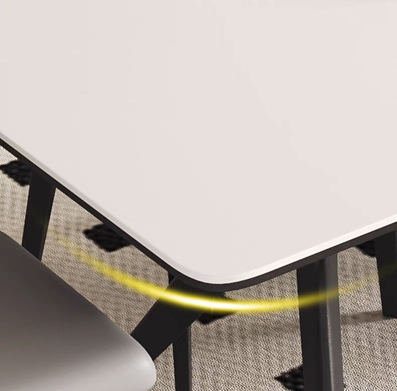 法式復古實木岩板餐桌啞光白色高端長方形現代簡約家用新款飯桌子