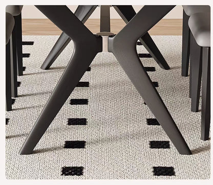 法式復古實木岩板餐桌啞光白色高端長方形現代簡約家用新款飯桌子