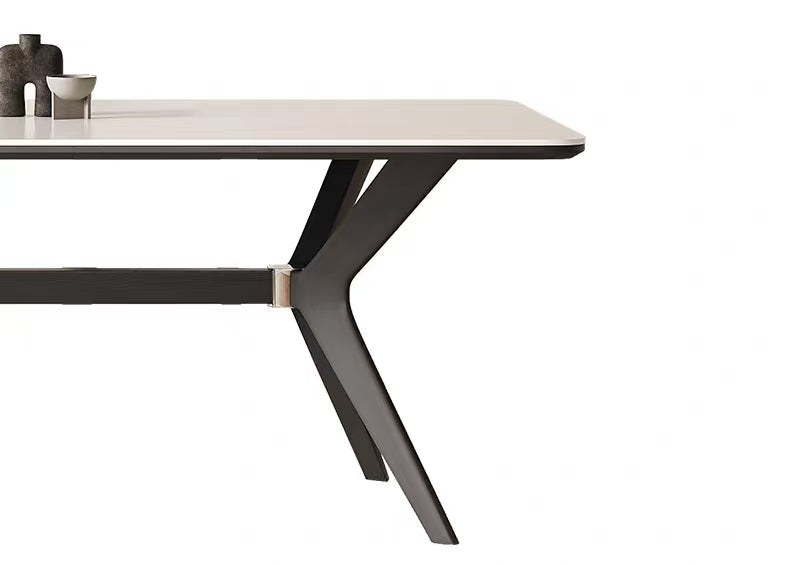 法式復古實木岩板餐桌啞光白色高端長方形現代簡約家用新款飯桌子