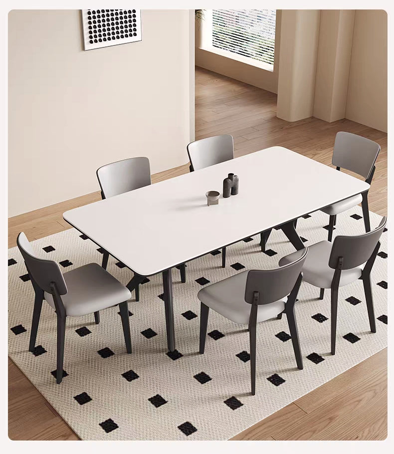 法式復古實木岩板餐桌啞光白色高端長方形現代簡約家用新款飯桌子